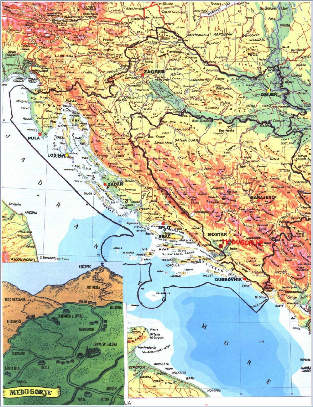 kort af medjugorje Bosníu Herzegóvínu