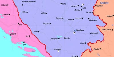 Bosníu og Herzegóvínu pólitískum kort